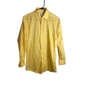 Bar III Mens Slim Fit Stretch Organic Cotton Leaf Print Button Up Shirt Yellow S